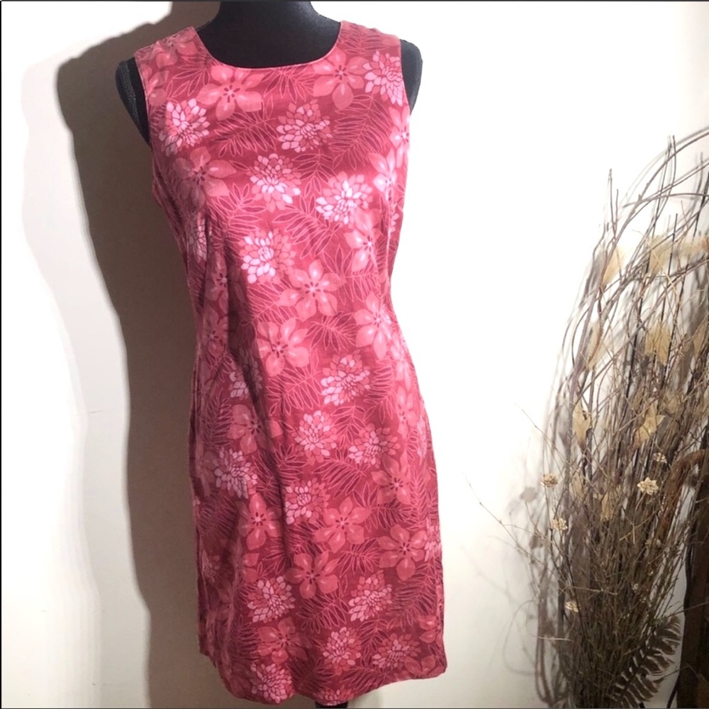 Eddie Bauer Coral Floral Mini Dress. 🌹💐Gorgeous bold pink rose. Too small now 😕